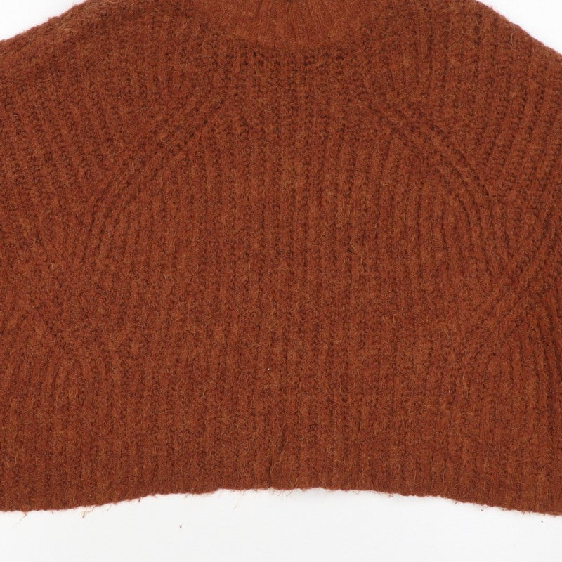 Bershka Women’s Brown Mock Neck Knit Pullover Jumper UK 8