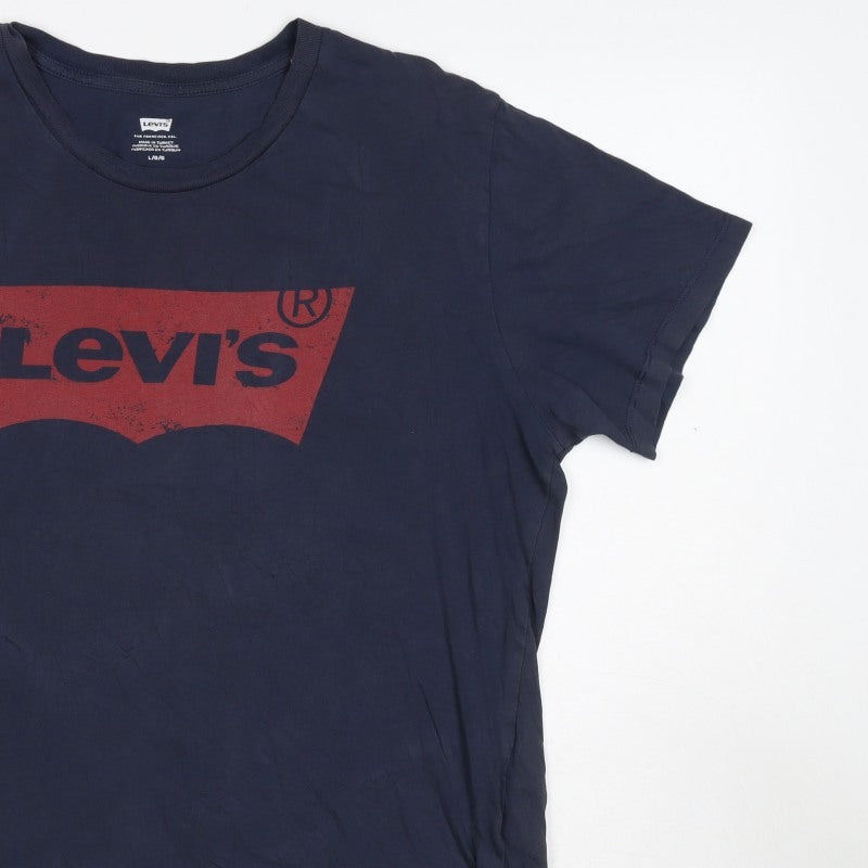 Levi's Mens Blue L Red Batwing Logo Graphic Crew Neck T-Shirt