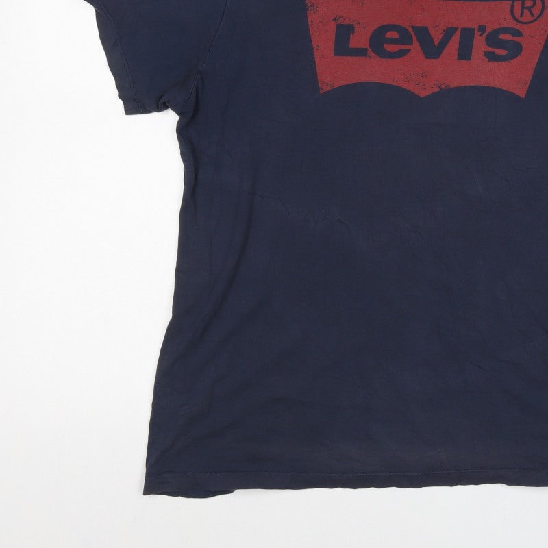 Levi's Mens Blue L Red Batwing Logo Graphic Crew Neck T-Shirt