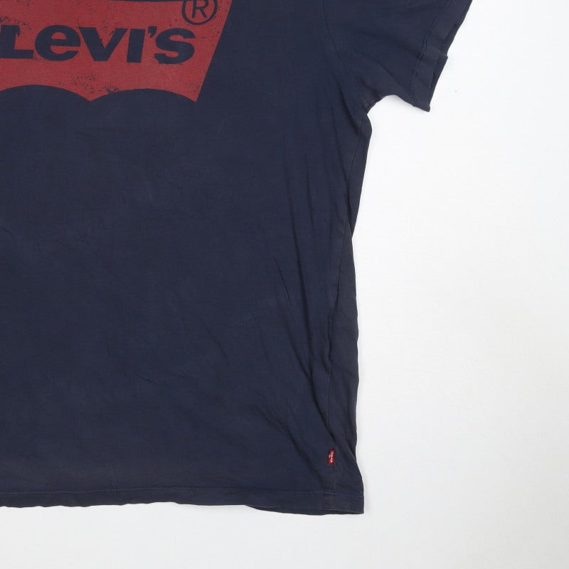 Levi's Mens Blue L Red Batwing Logo Graphic Crew Neck T-Shirt
