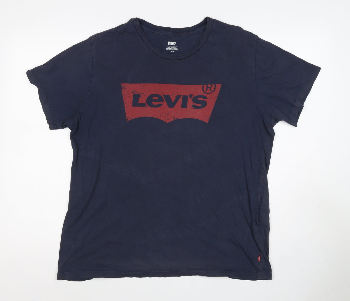 Levi's Mens Blue L Red Batwing Logo Graphic Crew Neck T-Shirt