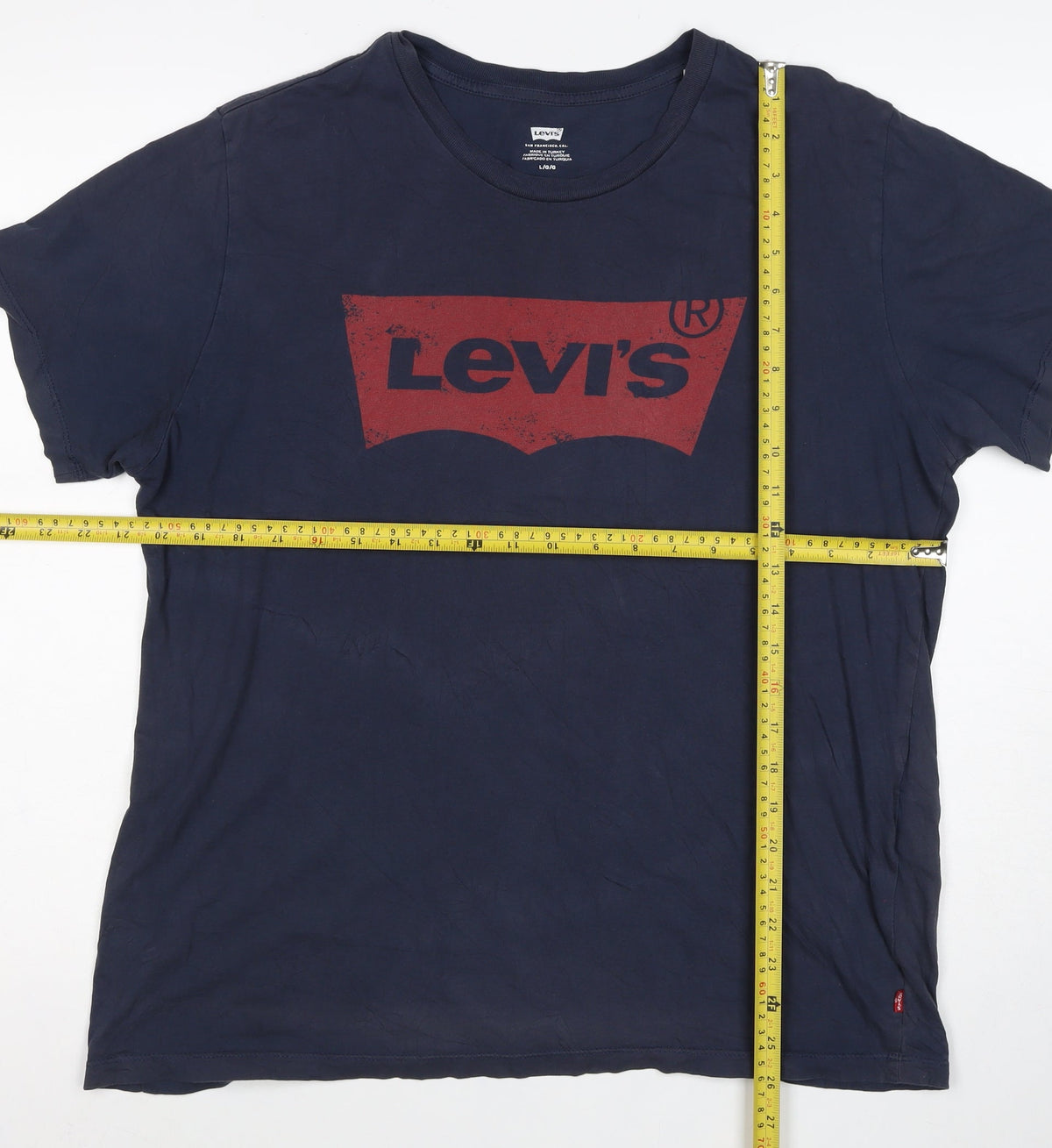 Levi's Mens Blue L Red Batwing Logo Graphic Crew Neck T-Shirt