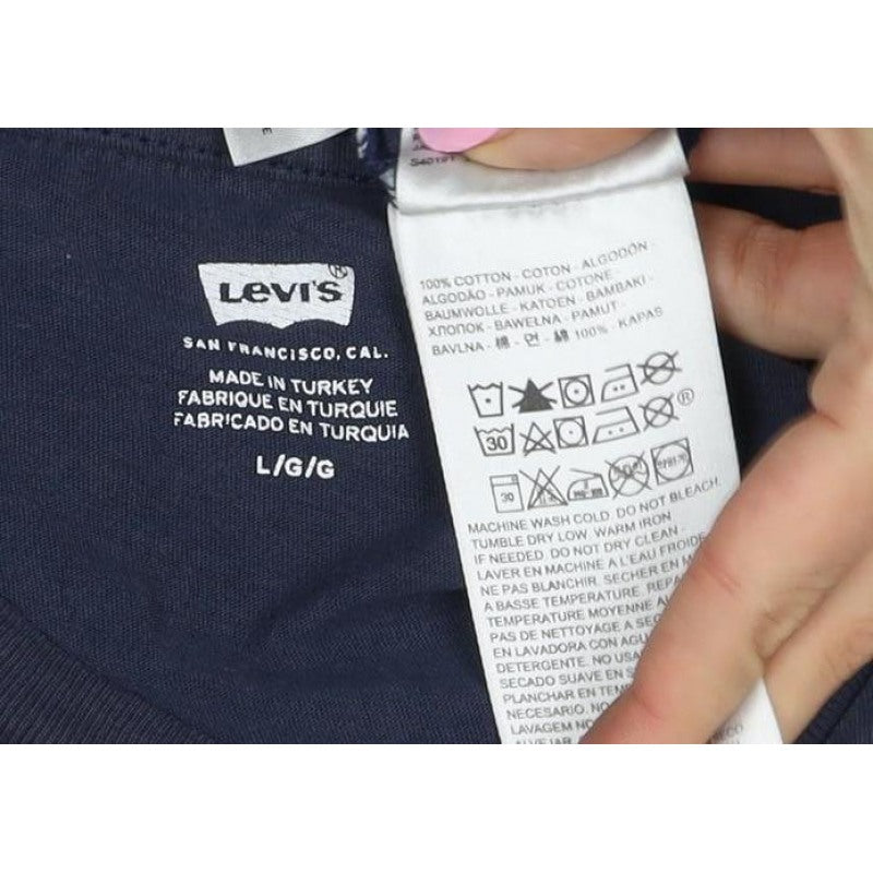 Levi's Mens Blue L Red Batwing Logo Graphic Crew Neck T-Shirt