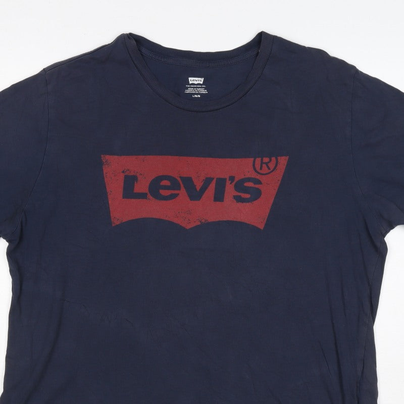 Levi's Mens Blue L Red Batwing Logo Graphic Crew Neck T-Shirt