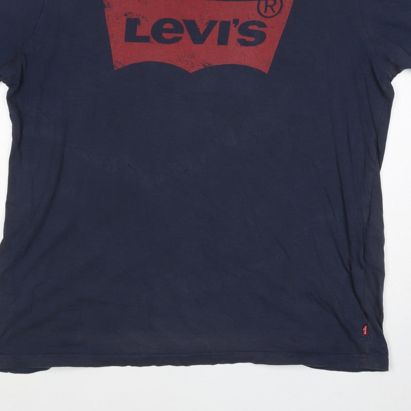 Levi's Mens Blue L Red Batwing Logo Graphic Crew Neck T-Shirt