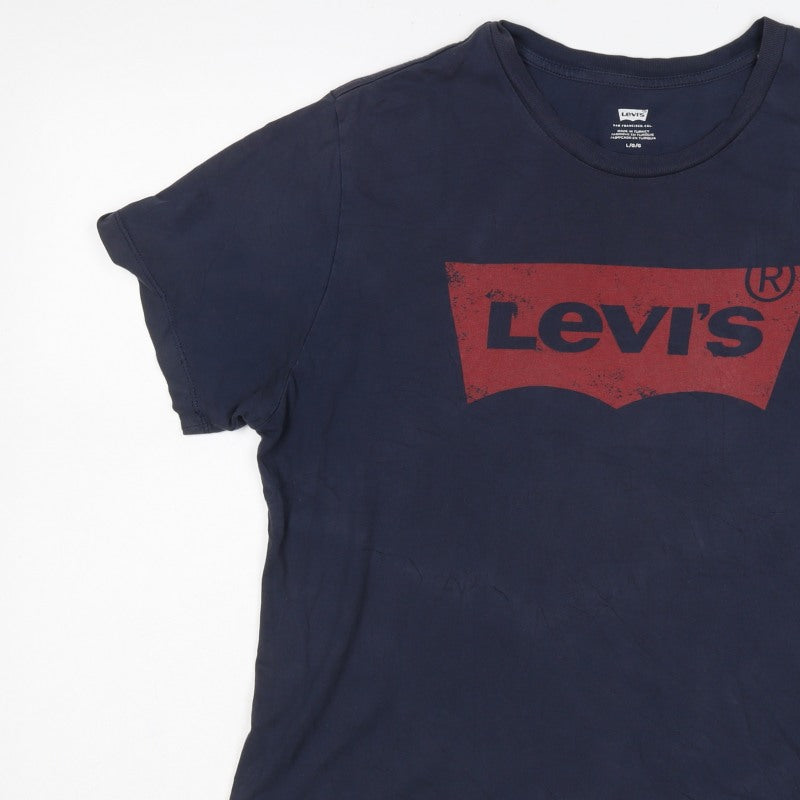 Levi's Mens Blue L Red Batwing Logo Graphic Crew Neck T-Shirt