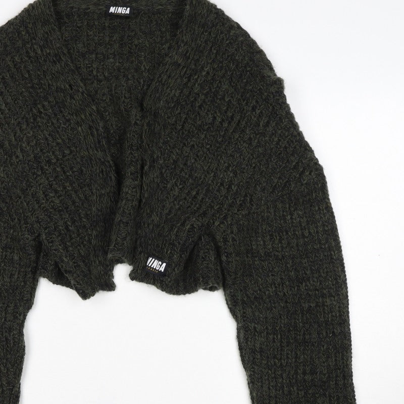 Minga London Women’s Green XL Chunky Knit Open Cropped Shrug