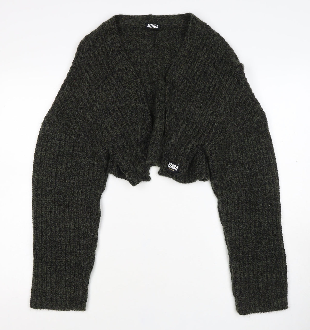 Minga London Women’s Green XL Chunky Knit Open Cropped Shrug