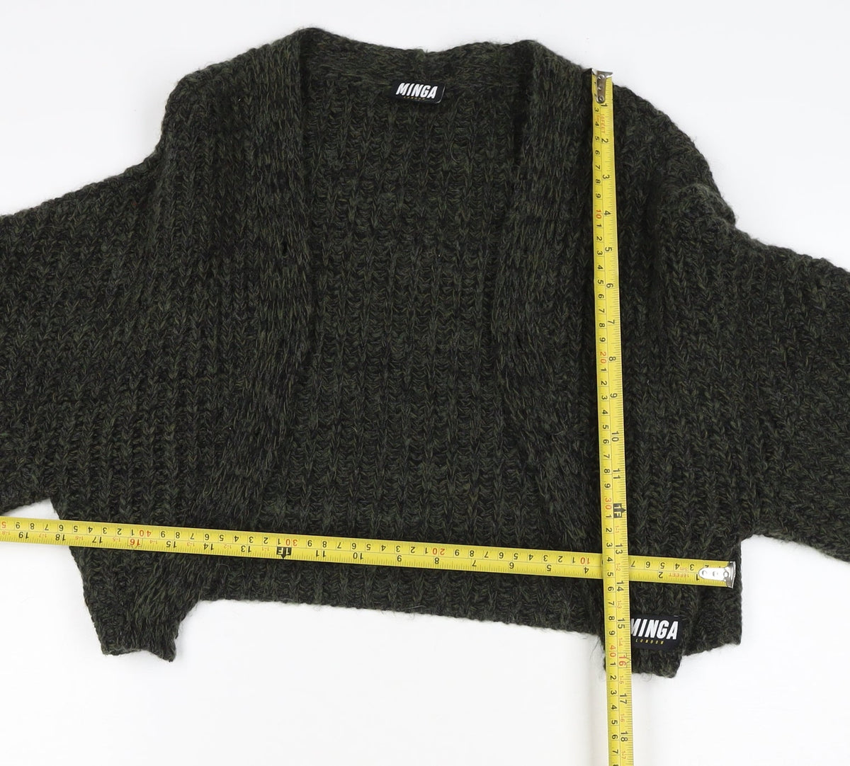 Minga London Women’s Green XL Chunky Knit Open Cropped Shrug