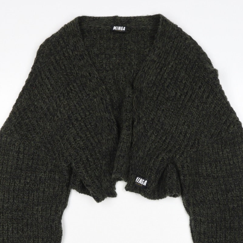 Minga London Women’s Green XL Chunky Knit Open Cropped Shrug
