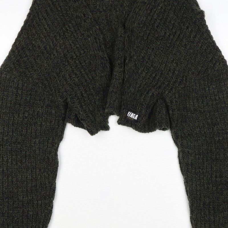 Minga London Women’s Green XL Chunky Knit Open Cropped Shrug