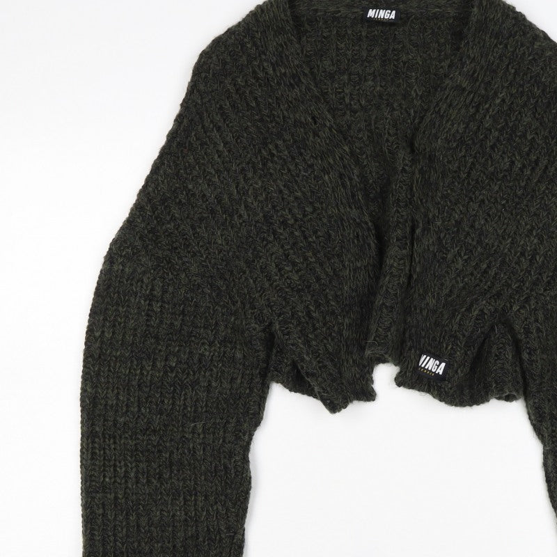 Minga London Women’s Green XL Chunky Knit Open Cropped Shrug