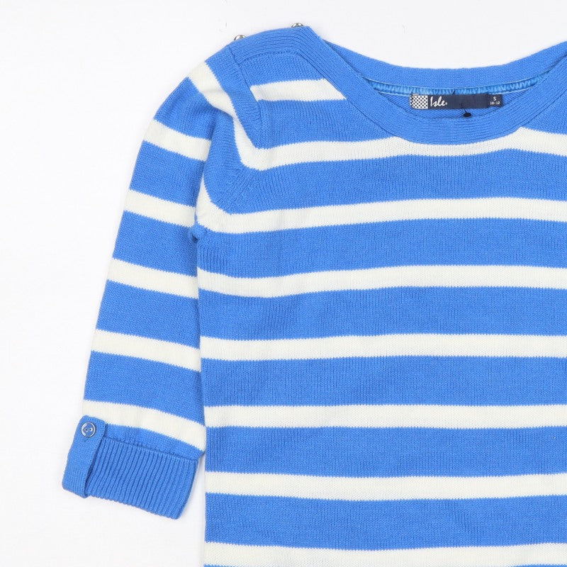 Isle Women’s Blue White Striped Boat Neck Button Jumper UK 10