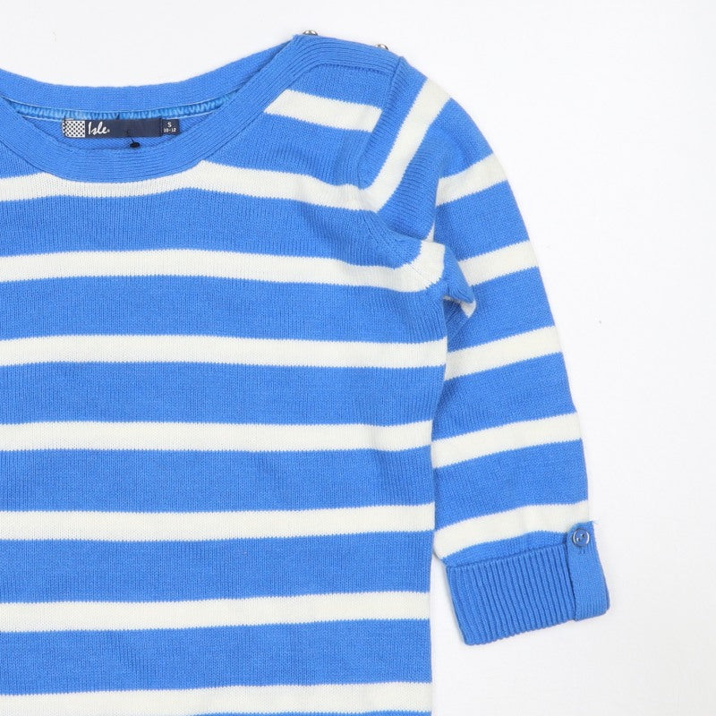 Isle Women’s Blue White Striped Boat Neck Button Jumper UK 10