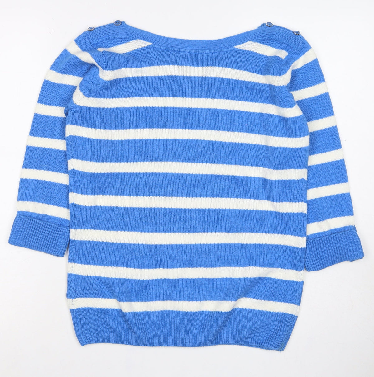 Isle Women’s Blue White Striped Boat Neck Button Jumper UK 10