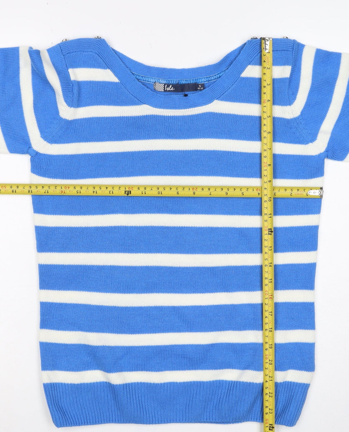 Isle Women’s Blue White Striped Boat Neck Button Jumper UK 10