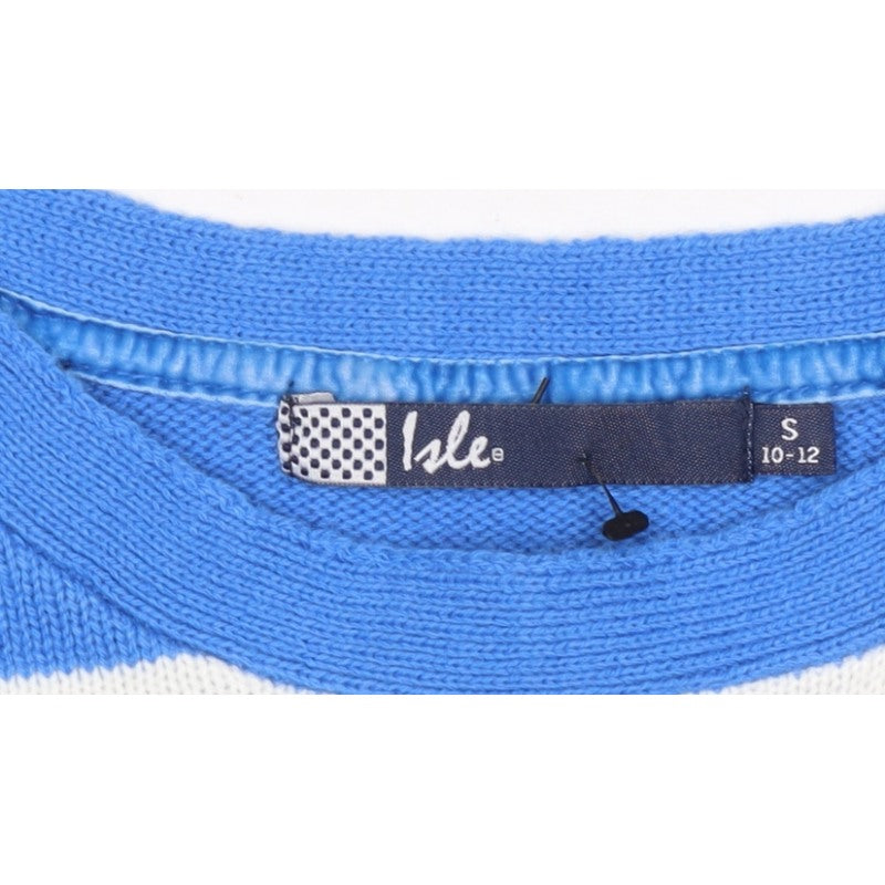 Isle Women’s Blue White Striped Boat Neck Button Jumper UK 10