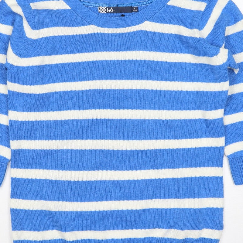 Isle Women’s Blue White Striped Boat Neck Button Jumper UK 10