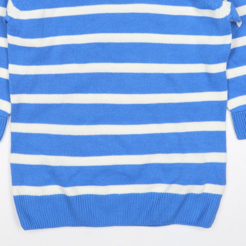 Isle Women’s Blue White Striped Boat Neck Button Jumper UK 10