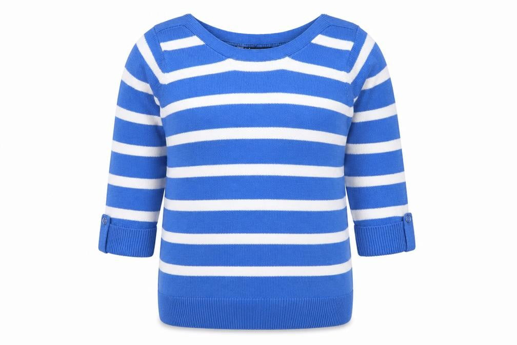 Isle Women’s Blue White Striped Boat Neck Button Jumper UK 10