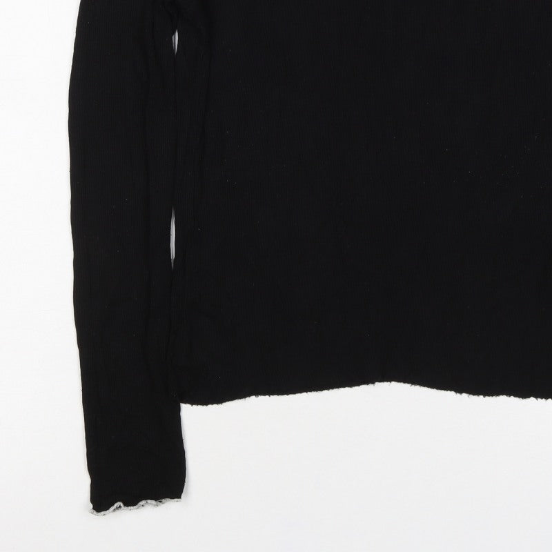 Zara Trafaluc Women’s Black 2XS Ribbed Ruffle High Neck Top