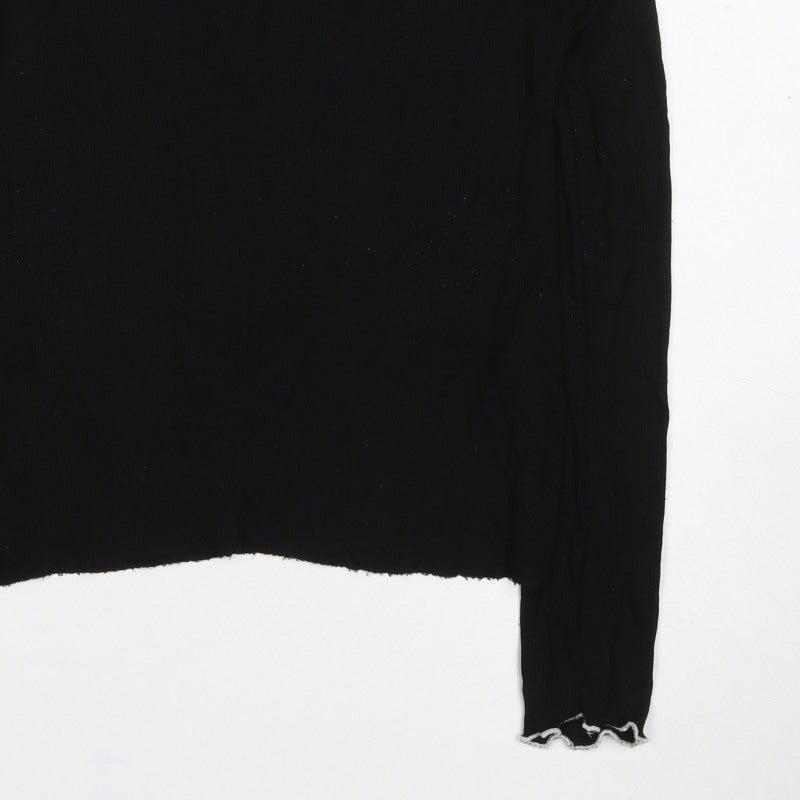 Zara Trafaluc Women’s Black 2XS Ribbed Ruffle High Neck Top