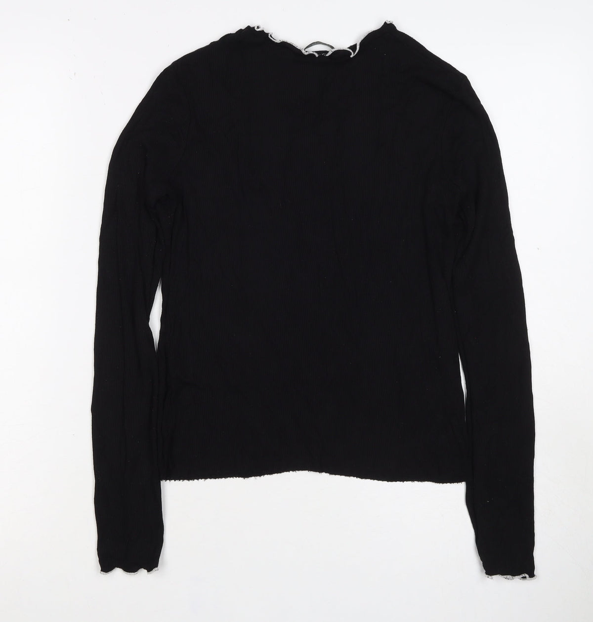 Zara Trafaluc Women’s Black 2XS Ribbed Ruffle High Neck Top
