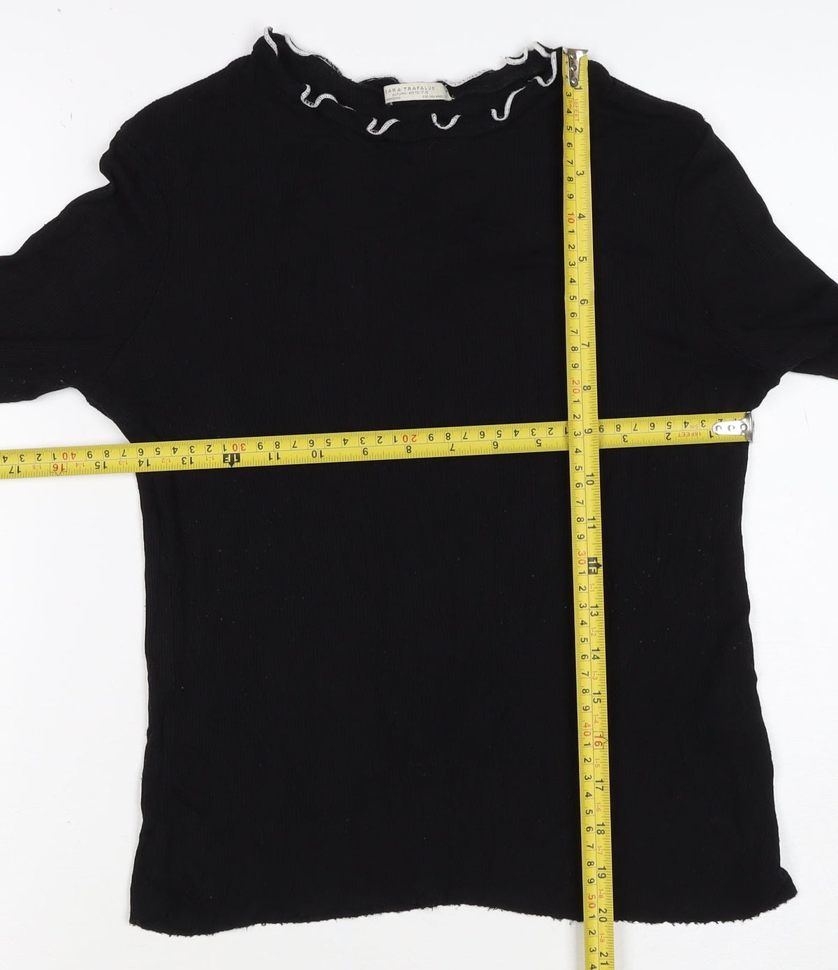 Zara Trafaluc Women’s Black 2XS Ribbed Ruffle High Neck Top