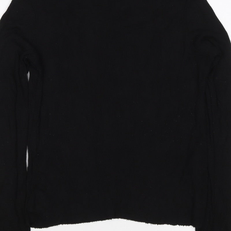Zara Trafaluc Women’s Black 2XS Ribbed Ruffle High Neck Top