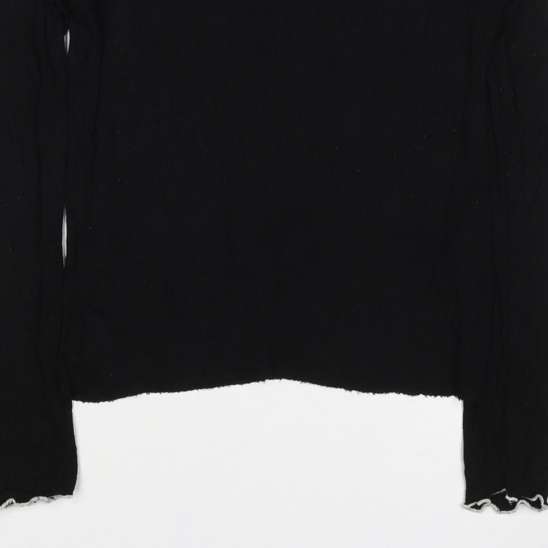 Zara Trafaluc Women’s Black 2XS Ribbed Ruffle High Neck Top