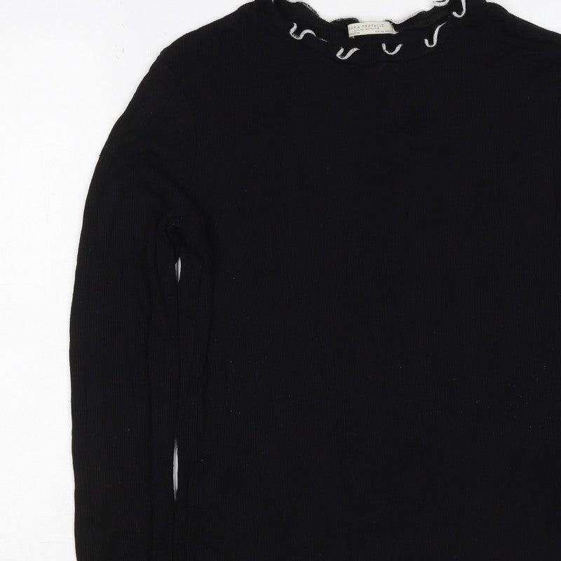 Zara Trafaluc Women’s Black 2XS Ribbed Ruffle High Neck Top