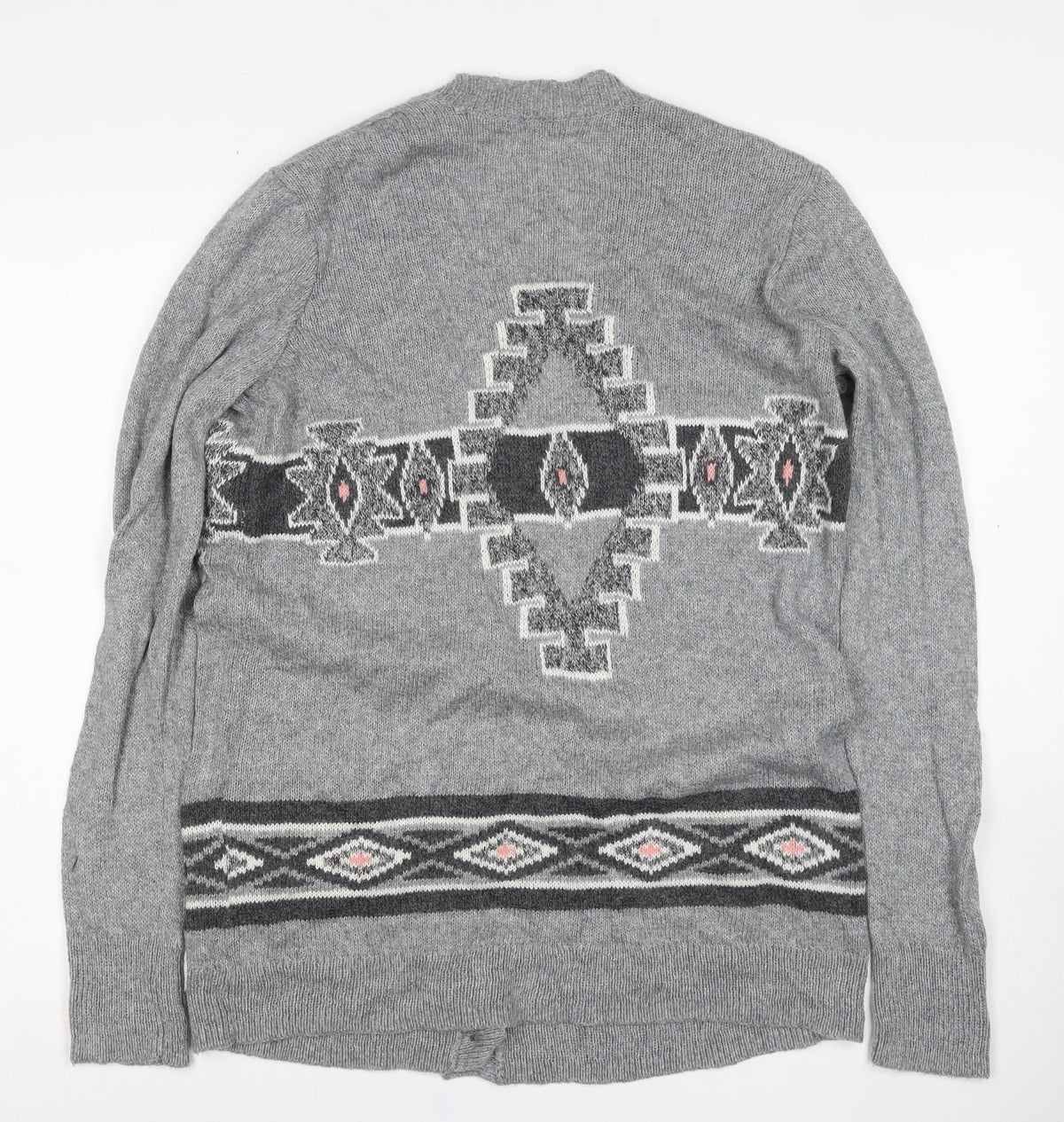 Hollister Women Grey L Aztec Geometric Knit Button Cardigan