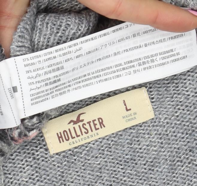 Hollister Women Grey L Aztec Geometric Knit Button Cardigan