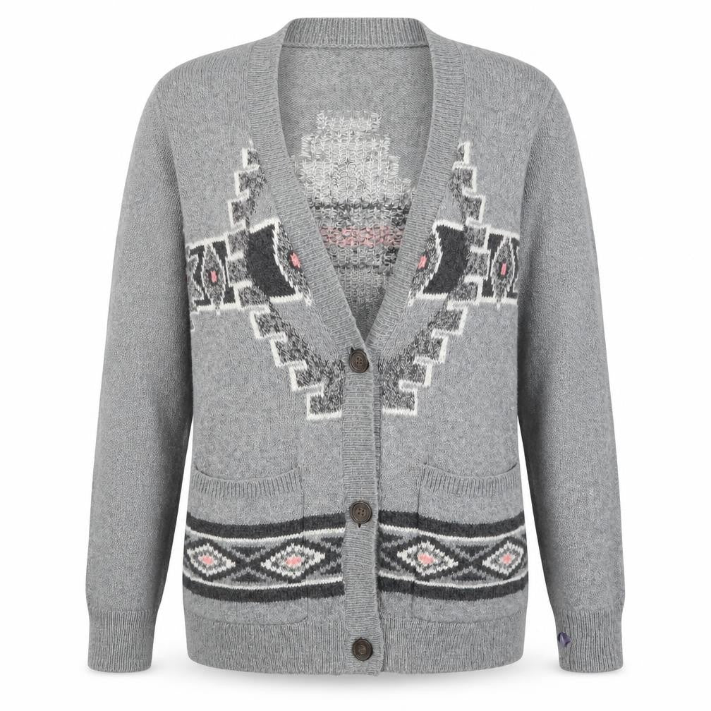 Hollister Women Grey L Aztec Geometric Knit Button Cardigan
