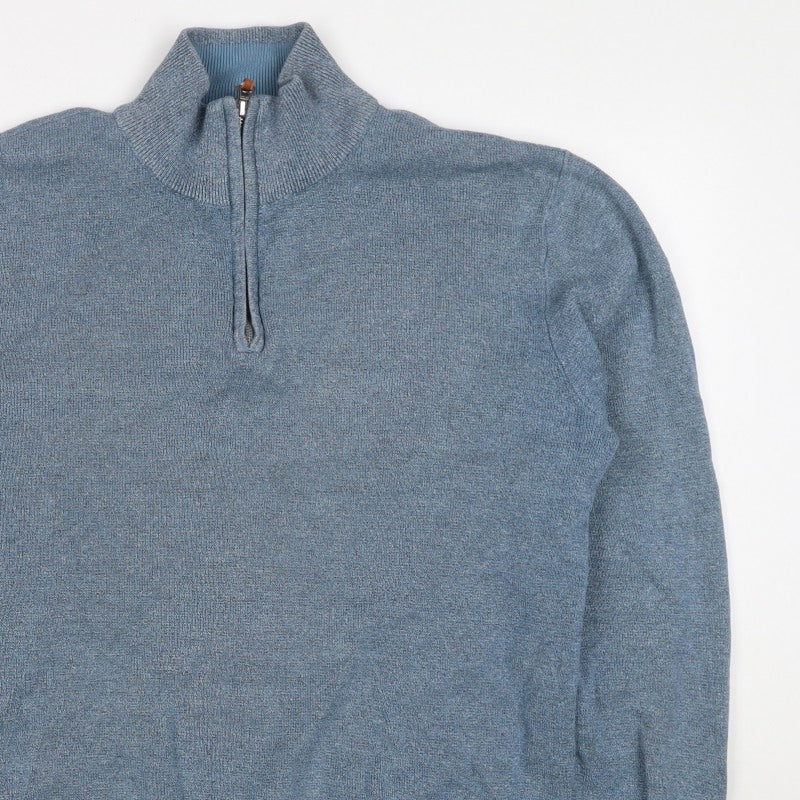 Next Men Blue S 1/4 Zip High Neck Cotton Knit Jumper