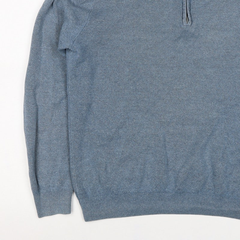 Next Men Blue S 1/4 Zip High Neck Cotton Knit Jumper