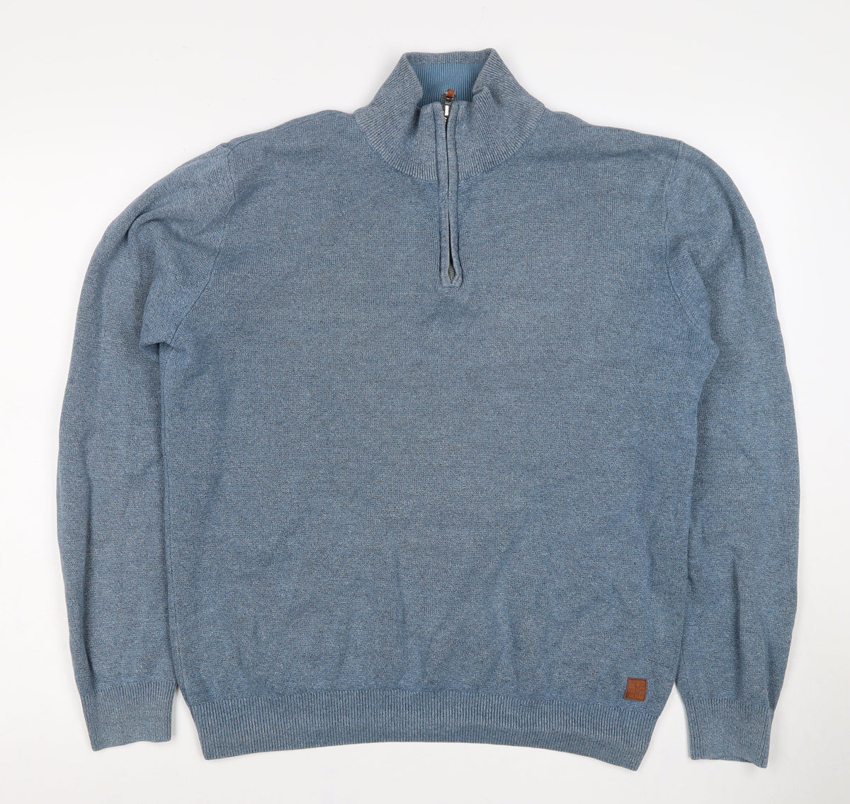 Next Men Blue S 1/4 Zip High Neck Cotton Knit Jumper