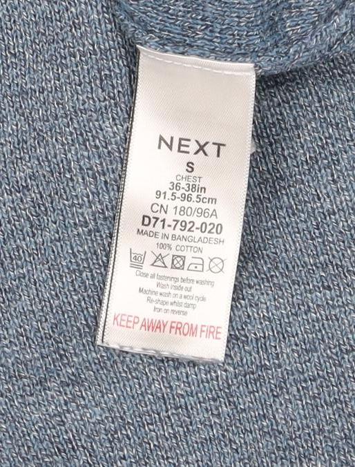Next Men Blue S 1/4 Zip High Neck Cotton Knit Jumper