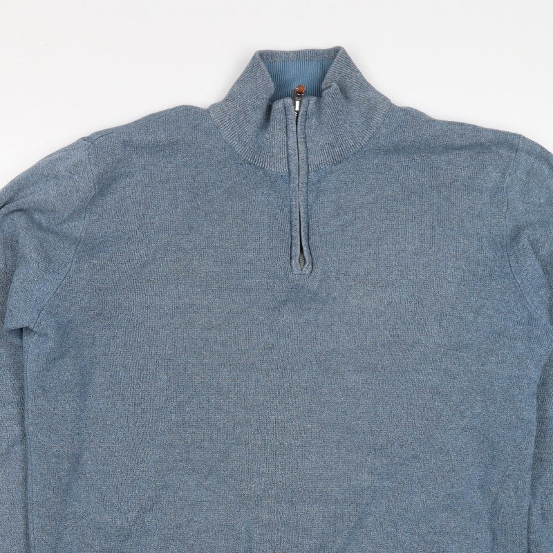 Next Men Blue S 1/4 Zip High Neck Cotton Knit Jumper