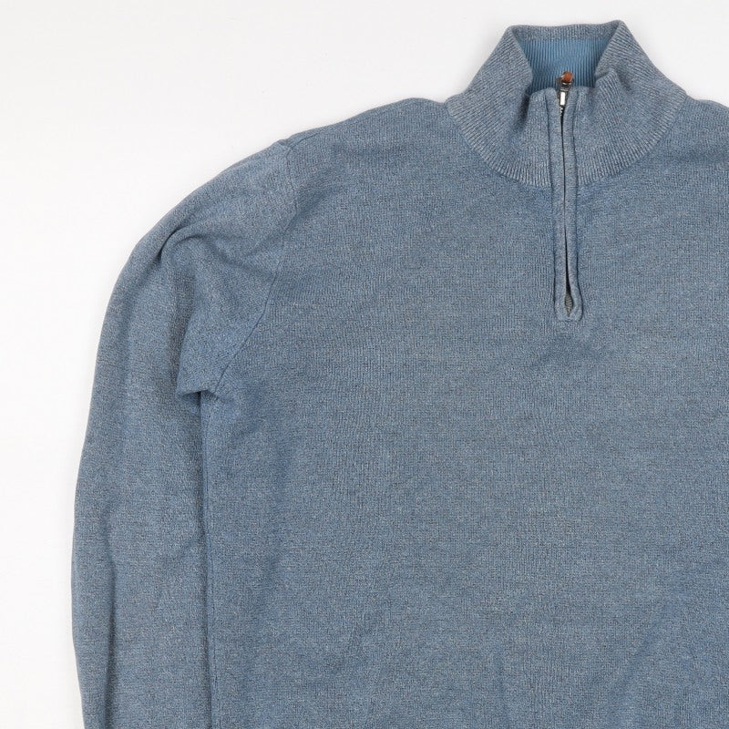 Next Men Blue S 1/4 Zip High Neck Cotton Knit Jumper