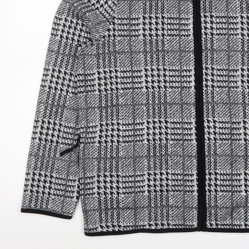TU Women’s Grey Check Knit Zip Jacket UK 16 Collared Pockets
