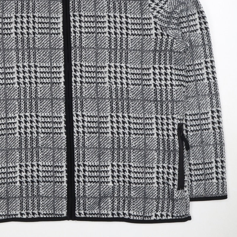 TU Women’s Grey Check Knit Zip Jacket UK 16 Collared Pockets
