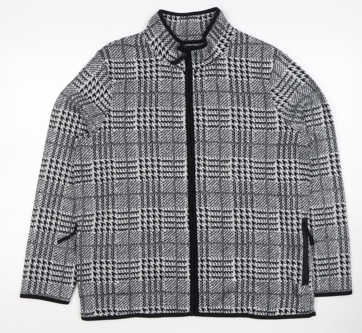 TU Women’s Grey Check Knit Zip Jacket UK 16 Collared Pockets