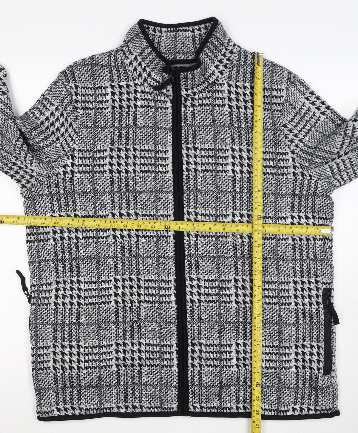 TU Women’s Grey Check Knit Zip Jacket UK 16 Collared Pockets