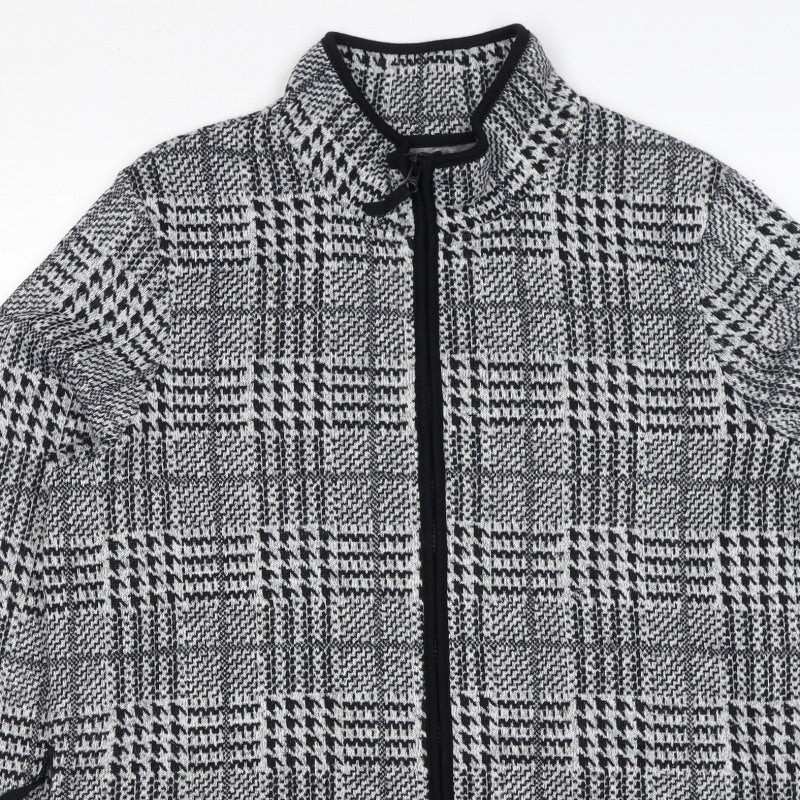 TU Women’s Grey Check Knit Zip Jacket UK 16 Collared Pockets