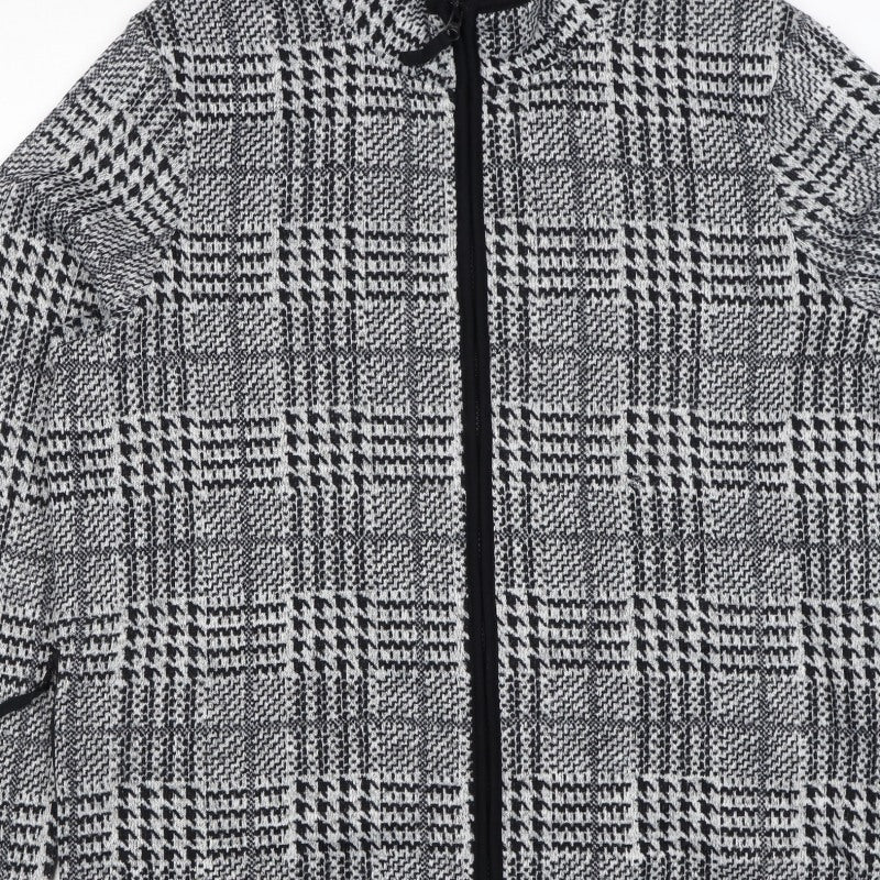 TU Women’s Grey Check Knit Zip Jacket UK 16 Collared Pockets