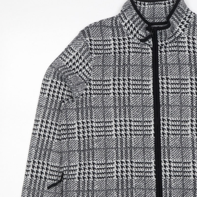 TU Women’s Grey Check Knit Zip Jacket UK 16 Collared Pockets