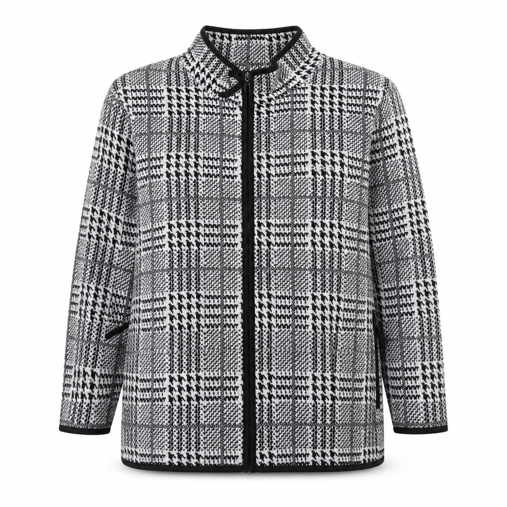 TU Women’s Grey Check Knit Zip Jacket UK 16 Collared Pockets