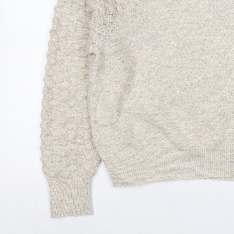 DKNY Women Ivory L Bobble Sleeve Crew Neck Knit Pullover Jumper