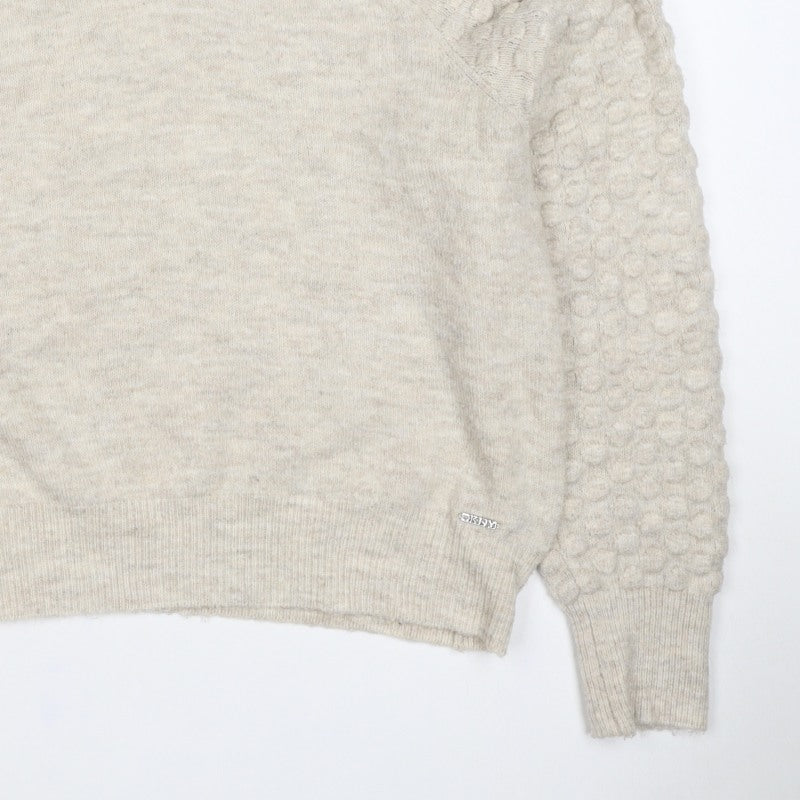 DKNY Women Ivory L Bobble Sleeve Crew Neck Knit Pullover Jumper